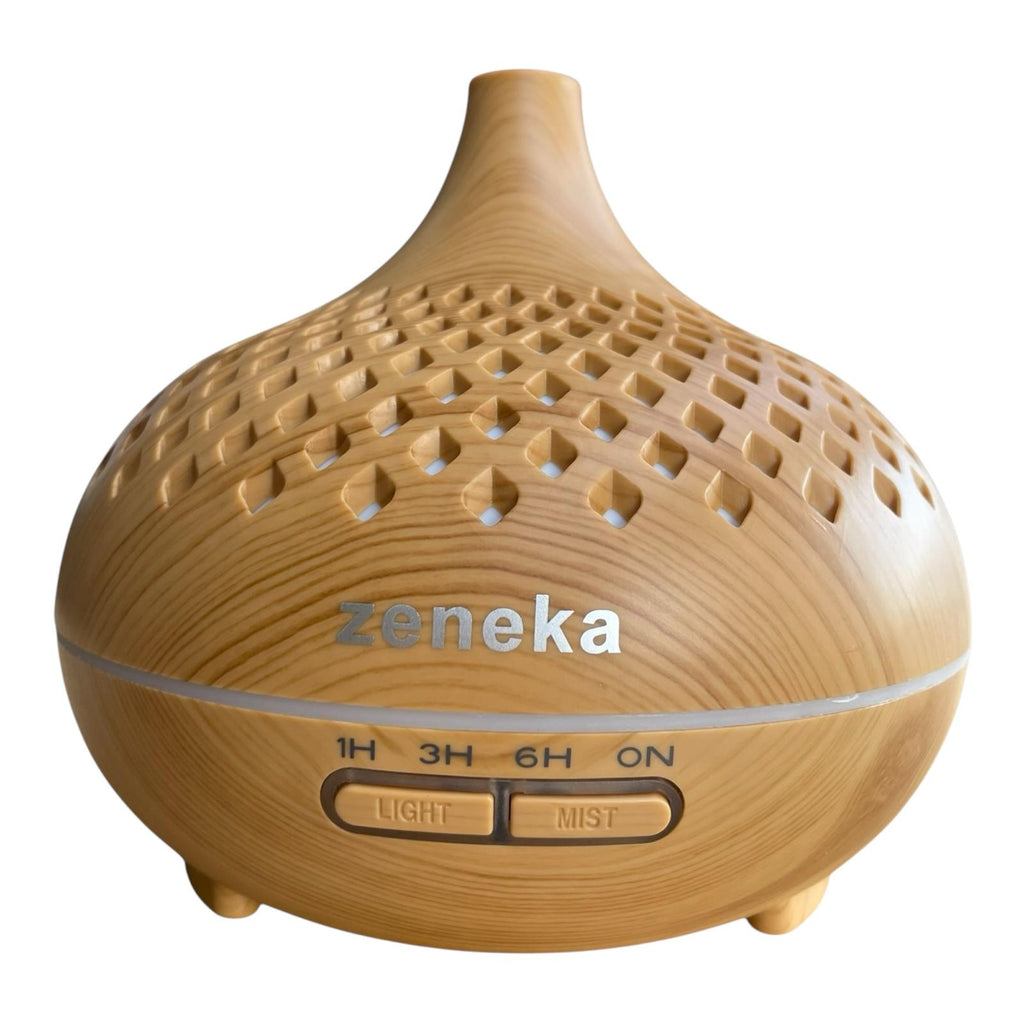 Difusor aceites Esenciales 500ml Ultrasónico LED 7 Colores, Diseño Madera clara Mándala