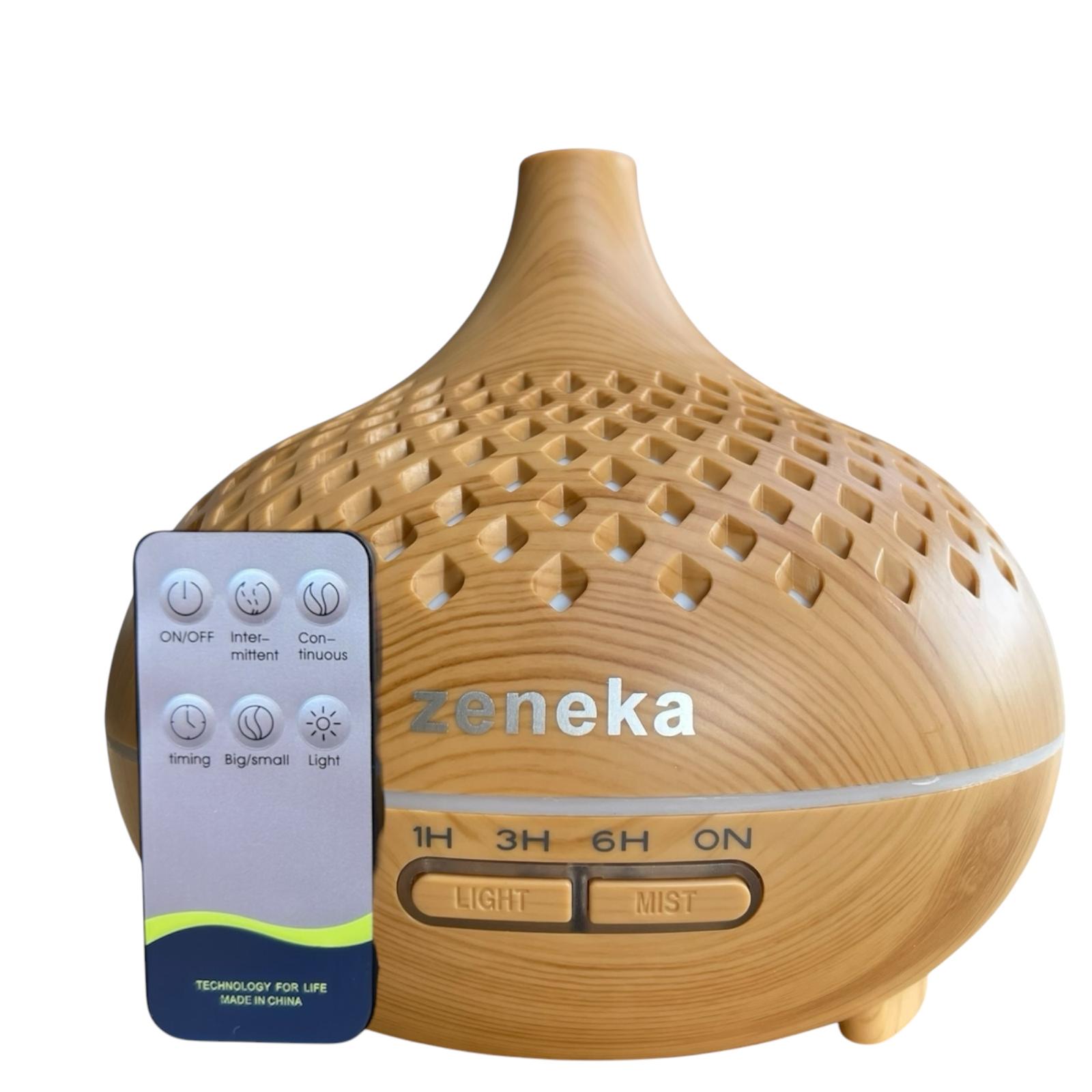 Difusor aceites Esenciales 500ml Ultrasónico LED 7 Colores, Diseño Madera clara Mándala